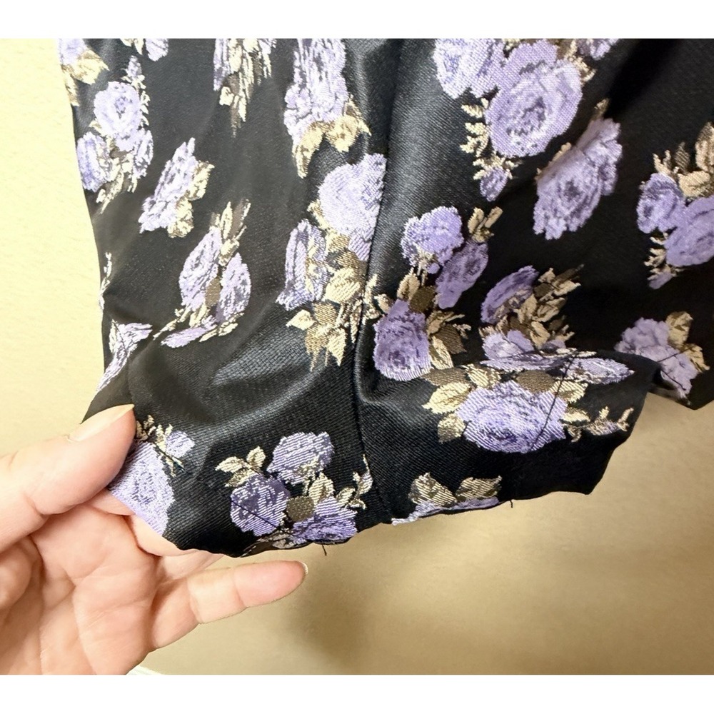 Storia Purple Rose Floral Satin Jacquard Romper Black Large NEW Coquette Brunch - Picture 3 of 10